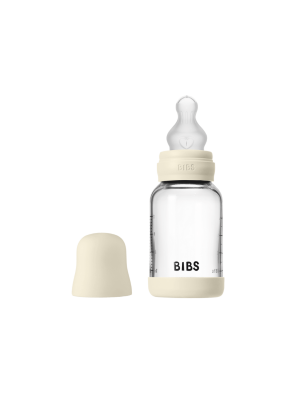 Set complet biberon BIBS din sticla anticolici cu tetina din silicon flux lent, 120 ml, Ivory
