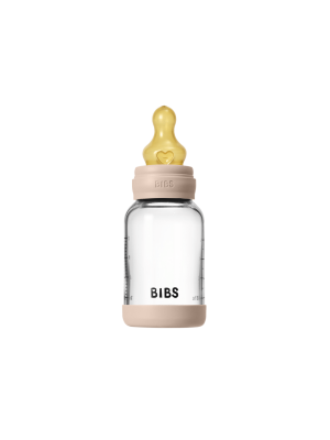 Set complet biberon BIBS din sticla anticolici cu tetina din latex, flux lent, 120 ml, Blush