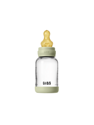 Set complet biberon BIBS din sticla anticolici cu tetina din latex, flux lent, 120 ml, Sage