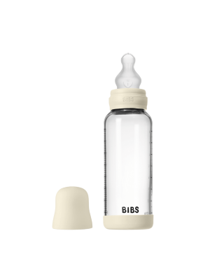 Set complet biberonBIBS din sticla anticolici cu tetina din silicon, flux mediu, 240 ml, Ivory