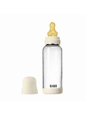 Set complet biberon BIBS Boheme din sticla anticolici cu tetina din latex, flux mediu, 240 ml, Ivory