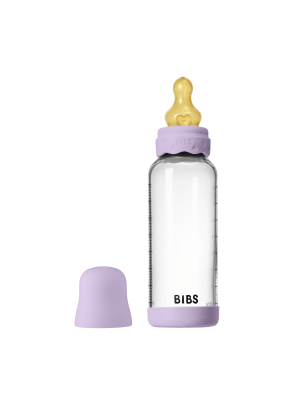 Set complet biberon BIBS Boheme din sticla anticolici cu tetina din latex, flux mediu, 240 ml, Violet Sky