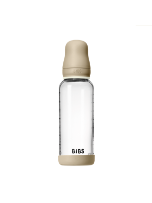 Set complet biberon BIBS fosforescent din sticla anticolici cu tetina din latex, flux mediu, 240 ml, Vanilla Glow