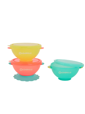  Badabulle - Set 3 boluri colorate pentru mancare, cu suport inclus