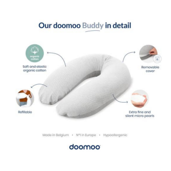 Doomoo - Perna mare pentru gravide si bebelusi 3 in 1, bumbac organic Buddy Light Grey