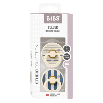 BIBS - Set 2 suzete Colour Studio Collection Stripe Latex, tetina rotunda, 0 luni+