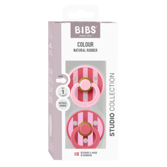BIBS - Set 2 suzete Colour Studio Collection Stripe Latex, tetina rotunda, 0 luni+
