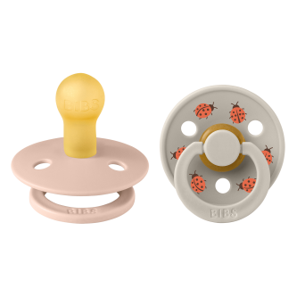 Set 2 suzete BIBS Colour Studio Collection Ladybug Latex, tetina rotunda, 0 luni+-Blush Mix