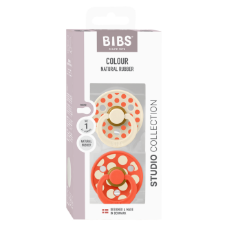 BIBS - Set 2 suzete Colour Studio Collection Polka Dots, tetina rotunda, 0 luni+