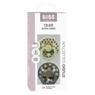 BIBS - Set 2 suzete Colour Studio Collection Polka Dots, tetina rotunda, 6 luni+