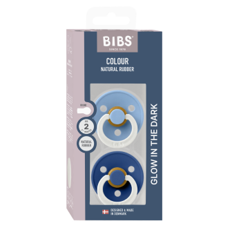 BIBS - Set 2 suzete fosforescente Colour Glow Latex, tetina rotunda, 6 luni +