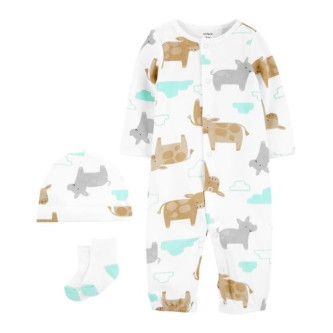 Carter's Set 3 piese pijama convertibila caciulita si sosete Animale