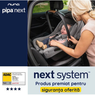 Scoica auto pentru copii Nuna i-Size Pipa Next Caviar, nastere - 83 cm, testata ADAC si testata Suplimentar la impact lateral, frontal si din spate