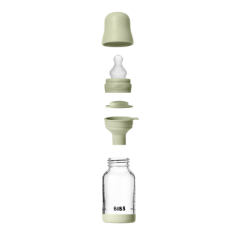 Set complet biberon din sticla BIBS anticolici cu tetina din silicon flux lent, 120 ml, Sage