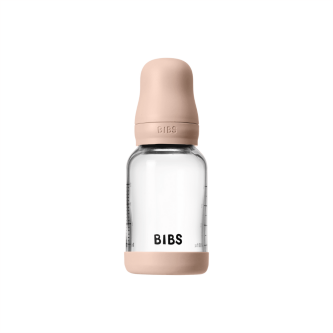 Set complet biberon BIBS din sticla anticolici cu tetina din latex, flux lent, 120 ml, Blush