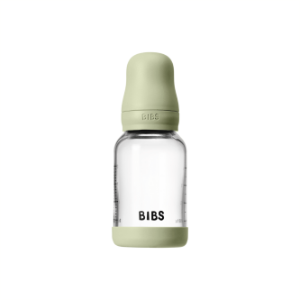 Set complet biberon BIBS din sticla anticolici cu tetina din latex, flux lent, 120 ml, Sage