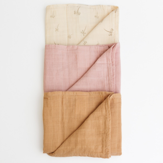 Muselina multifunctionala din bumbac 100% organic, ONINO HUG.me, Pure Bloom, x3 bucati, 60 x 60 cm, certificata GOTS