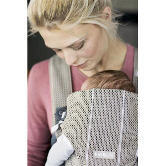 BabyBjorn - Marsupiu anatomic Mini, cu pozitii multiple de purtare – Greige, Mesh