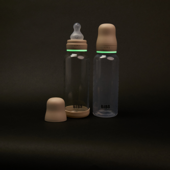 Set complet biberon BIBS fosforescent anticolici PP fara BPA, 270 ml, Latex, Vanilla Glow