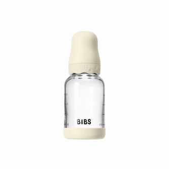 Set complet biberon BIBS Boheme din sticla anticolici cu tetina din latex, flux lent, 120 ml, Ivory