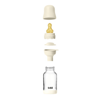 Set complet biberon BIBS Boheme din sticla anticolici cu tetina din latex, flux lent, 120 ml, Ivory