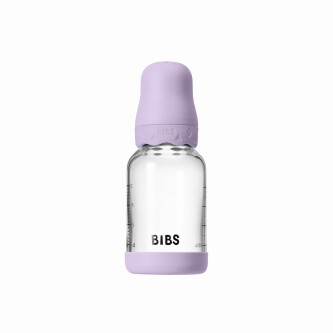 Set complet biberon BIBS Boheme din sticla anticolici cu tetina din latex, flux lent, 120 ml, Violet Sky