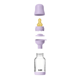Set complet biberon BIBS Boheme din sticla anticolici cu tetina din latex, flux lent, 120 ml, Violet Sky