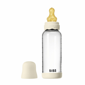 Set complet biberon BIBS Boheme din sticla anticolici cu tetina din latex, flux mediu, 240 ml, Ivory