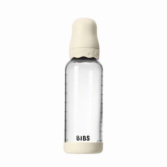 Set complet biberon BIBS Boheme din sticla anticolici cu tetina din latex, flux mediu, 240 ml, Ivory