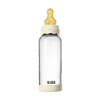 Set complet biberon BIBS Boheme din sticla anticolici cu tetina din latex, flux mediu, 240 ml, Ivory