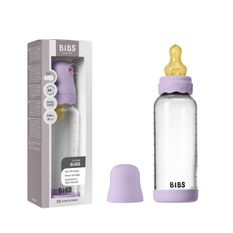 Set complet biberon BIBS Boheme din sticla anticolici cu tetina din latex, flux mediu, 240 ml, Violet Sky