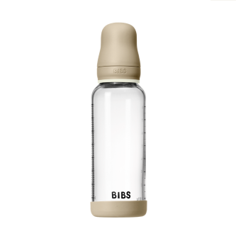 Set complet biberon BIBS fosforescent din sticla anticolici cu tetina din latex, flux mediu, 240 ml, Vanilla Glow