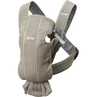 BabyBjorn - Marsupiu anatomic Mini, cu pozitii multiple de purtare – Greige, Mesh