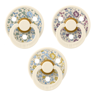 BIBS x Liberty - Set 3 suzete Colour Latex, tetina rotunda, simetrica & anatomica 0 luni + Ivory Eloise
