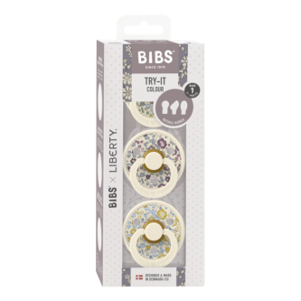 BIBS x Liberty - Set 3 suzete Colour Latex, tetina rotunda, simetrica & anatomica 0 luni + Ivory Eloise