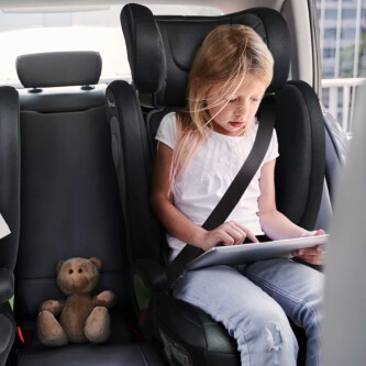 Scaun auto pentru copii BabyGo i-Size SafeChild, 100-150 cm, Grey, testat Suplimentar la impact lateral, frontal si din spate