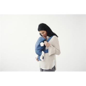 BabyBjorn - Marsupiu anatomic Mini, cu pozitii multiple de purtare – Vintage Indigo, Bumbac