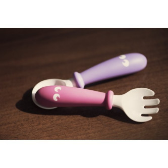 BabyBjorn – Set Lingurite si Furculite pentru bebelusi (4 bucati), Pink/Purple