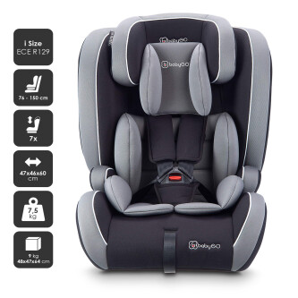 BabyGo - Scaun auto i-Size FreeFix Grey, 76-150 cm, testat Suplimentar la impact lateral, frontal si din spate
