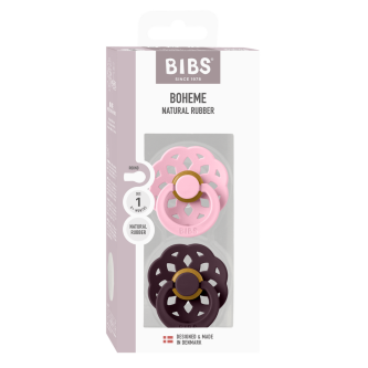 BIBS - Set 2 suzete Boheme Latex, tetina rotunda, 0 luni +