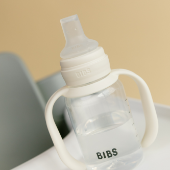 Set biberon BIBS tip Sippy Cup PP 150 ml cu cioc din silicon și sistem antipicurare, Ivory
