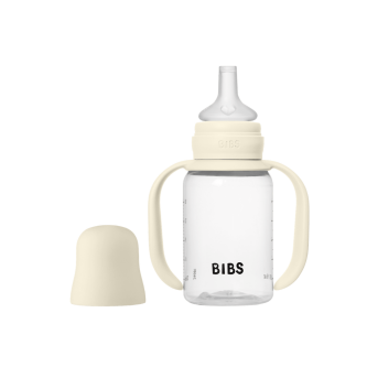 Set biberon BIBS tip Sippy Cup PP 150 ml cu cioc din silicon și sistem antipicurare, Ivory