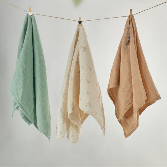 Muselina multifunctionala din bumbac 100% organic, ONINO HUG.me, Pure Nature, x3 bucati, 60 x 60 cm, certificata GOTS