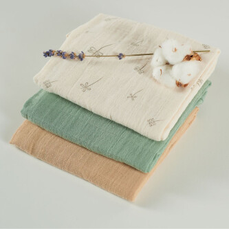Muselina multifunctionala din bumbac 100% organic, ONINO HUG.me, Pure Nature, x3 bucati, 60 x 60 cm, certificata GOTS