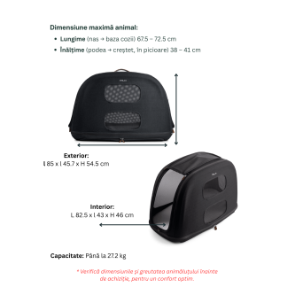 Sistem de transport si protectie pentru animale de companie, testat la impact, Tavo Crispin Large Onyx, max 27.2kg