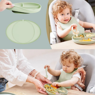 Farfurie compartimentata din silicon cu 3 secțiuni – Babymoov Mix’n’Match