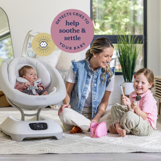 Leagan electric Graco Eluma Sway cu tehnologie inteligenta de detectare a plansului, pentru bebelusi, alb Rori