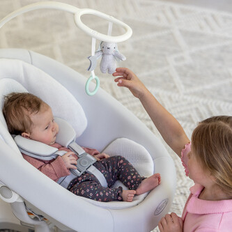 Leagan electric Graco Eluma Sway cu tehnologie inteligenta de detectare a plansului, pentru bebelusi, alb Rori