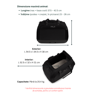Sistem de transport si protectie auto pentru Animale de Companie tip geanta Tavo Hendrick cu sistem de prindere Isofix, max 20.4 kg, Onyx