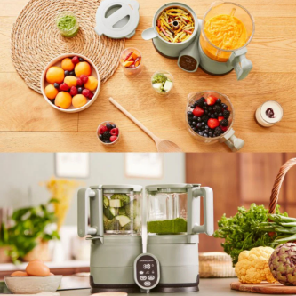 Robot multifunctional Babymoov Nutribaby Glass 4 in 1 din sticla si otel inoxidabil Celadon Green